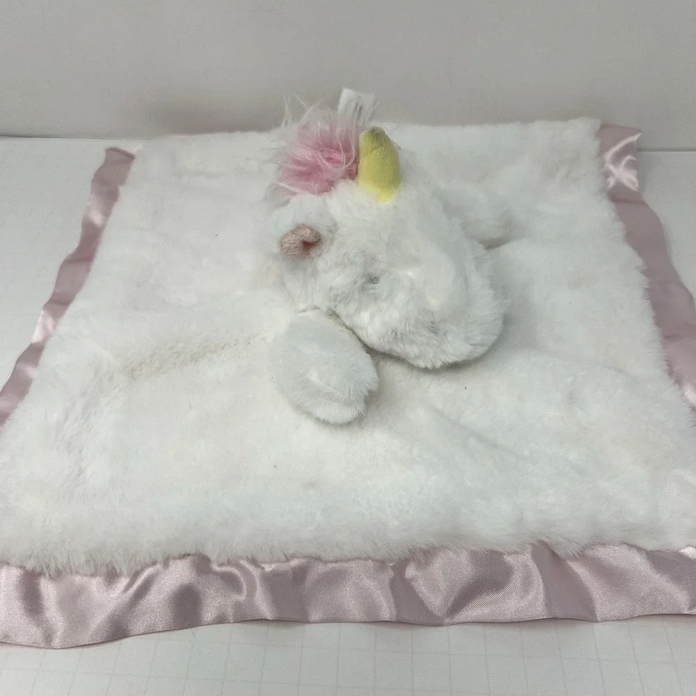Cloud Island Unicorn Lovey 13 Inch White Pink Satin Trim Security Blanket